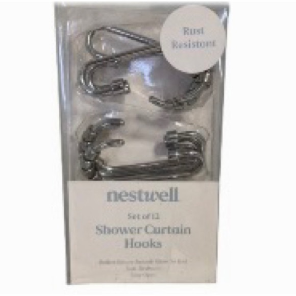 NESTWELL Silver Shower Curtain Hooks with Rollers Full Closure Set of 12 - Picture 1 of 11